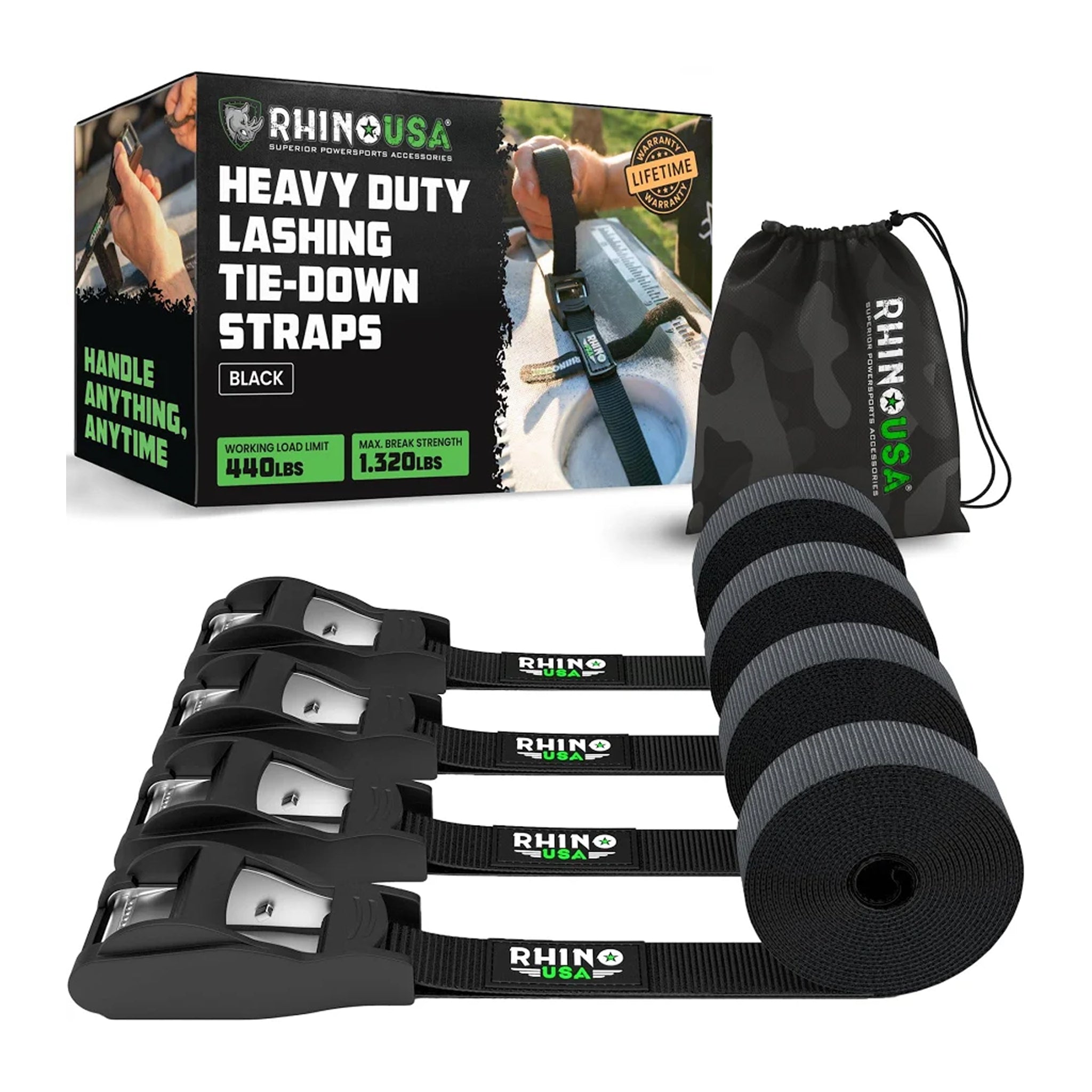 Kit X4 Correas De Amarre 2,5 cm x 366 cm Rhino USA