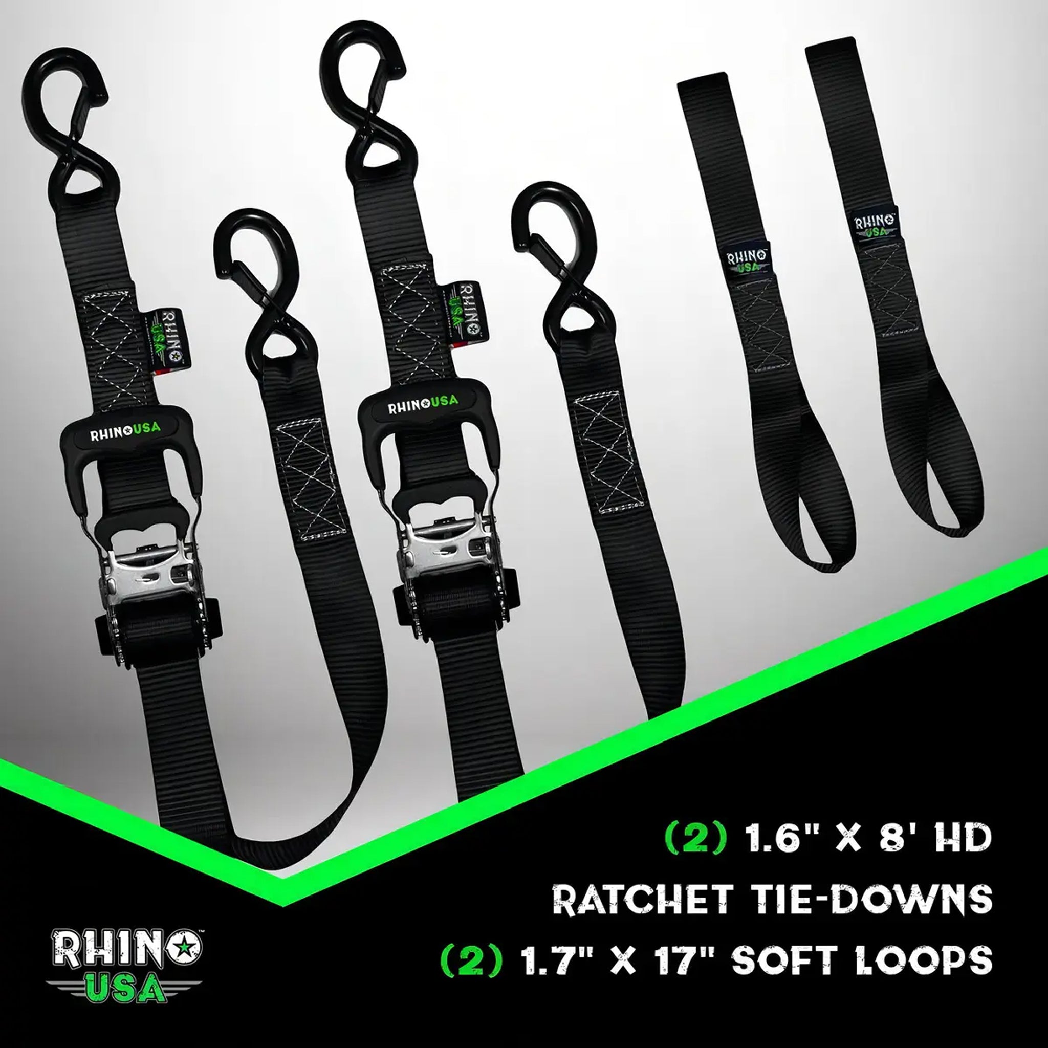 Kit X2 Correas De Amarre Heavy Duty 4 cm x 244 cm Con Ratchet Rhino USA