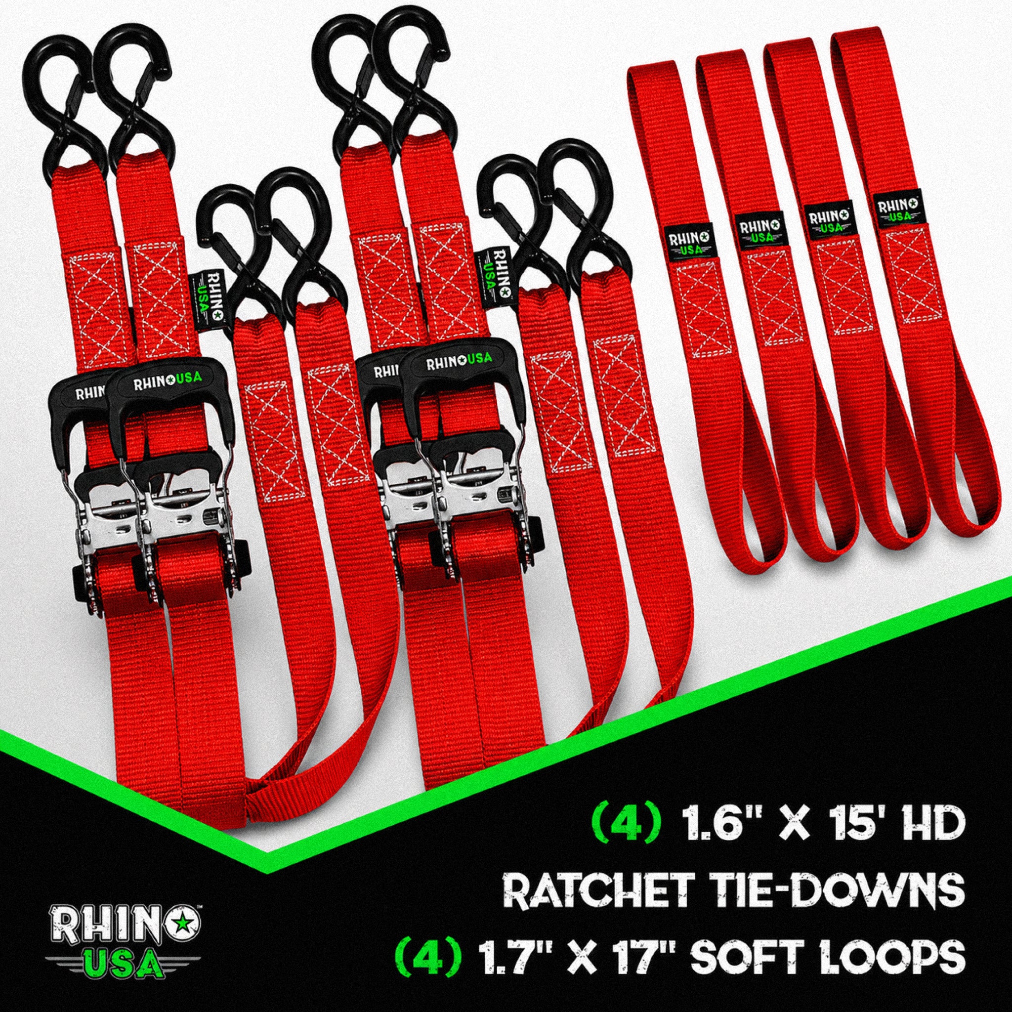 Pack 4 correas de amarre 4cm x 457cm con ratchet Rhino USA