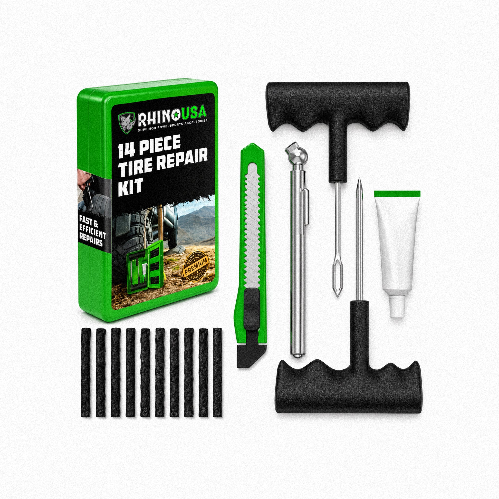Kit de reparación de neumáticos compacto - 14p rhino usa