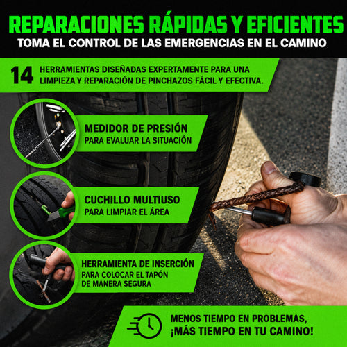Kit de reparación de neumáticos compacto - 14p rhino usa