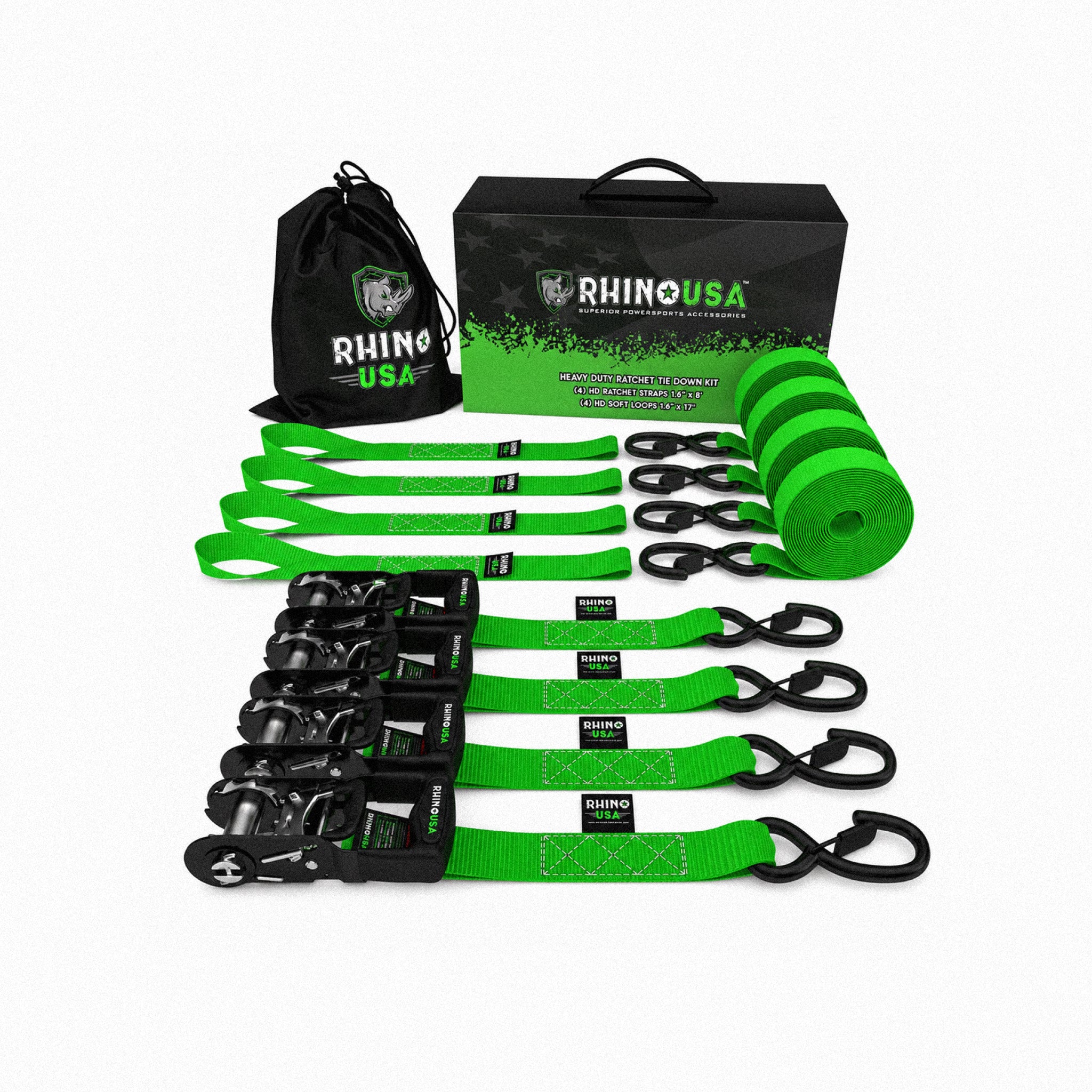 Kit X4 Correas De Amarre 4 cm x 457 cm Con Ratchet Rhino USA