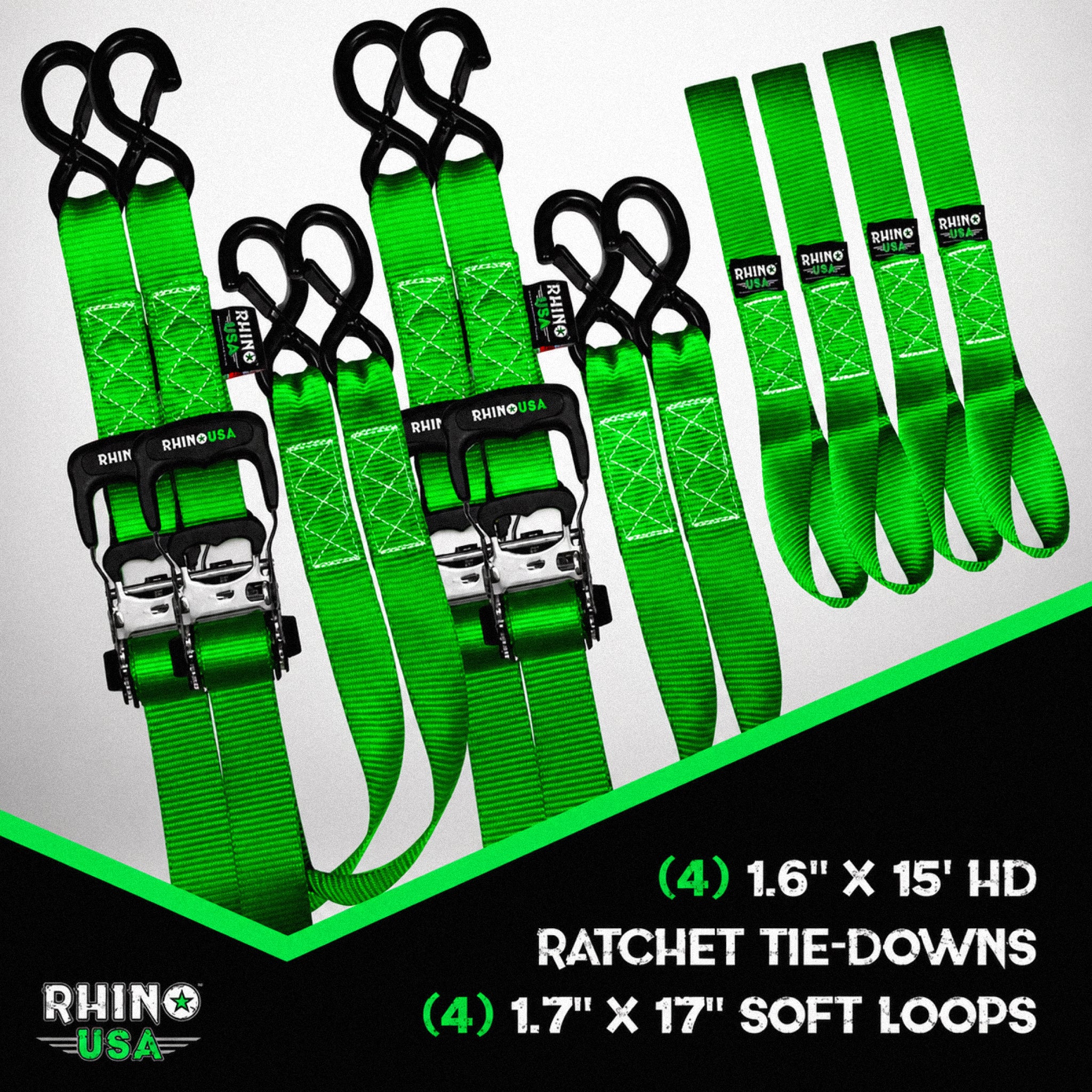 Kit X4 Correas De Amarre 4 cm x 457 cm Con Ratchet Rhino USA