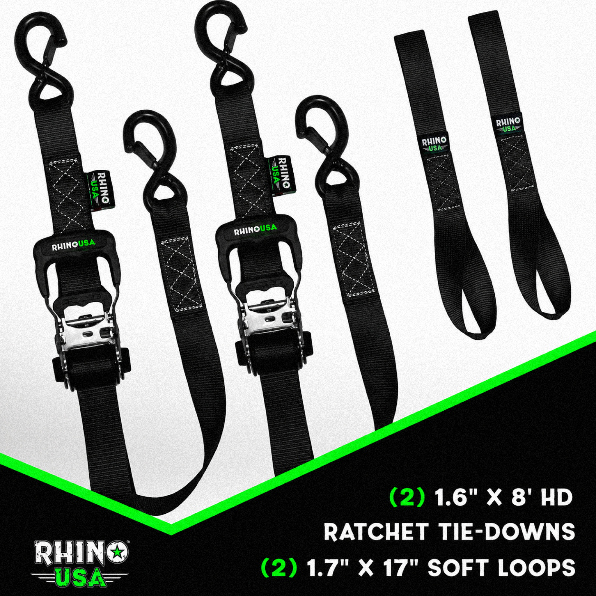 Pack 2 Correas De Amarre Heavy Duty 4Cm X 244Cm Con Ratchet Rhino USA